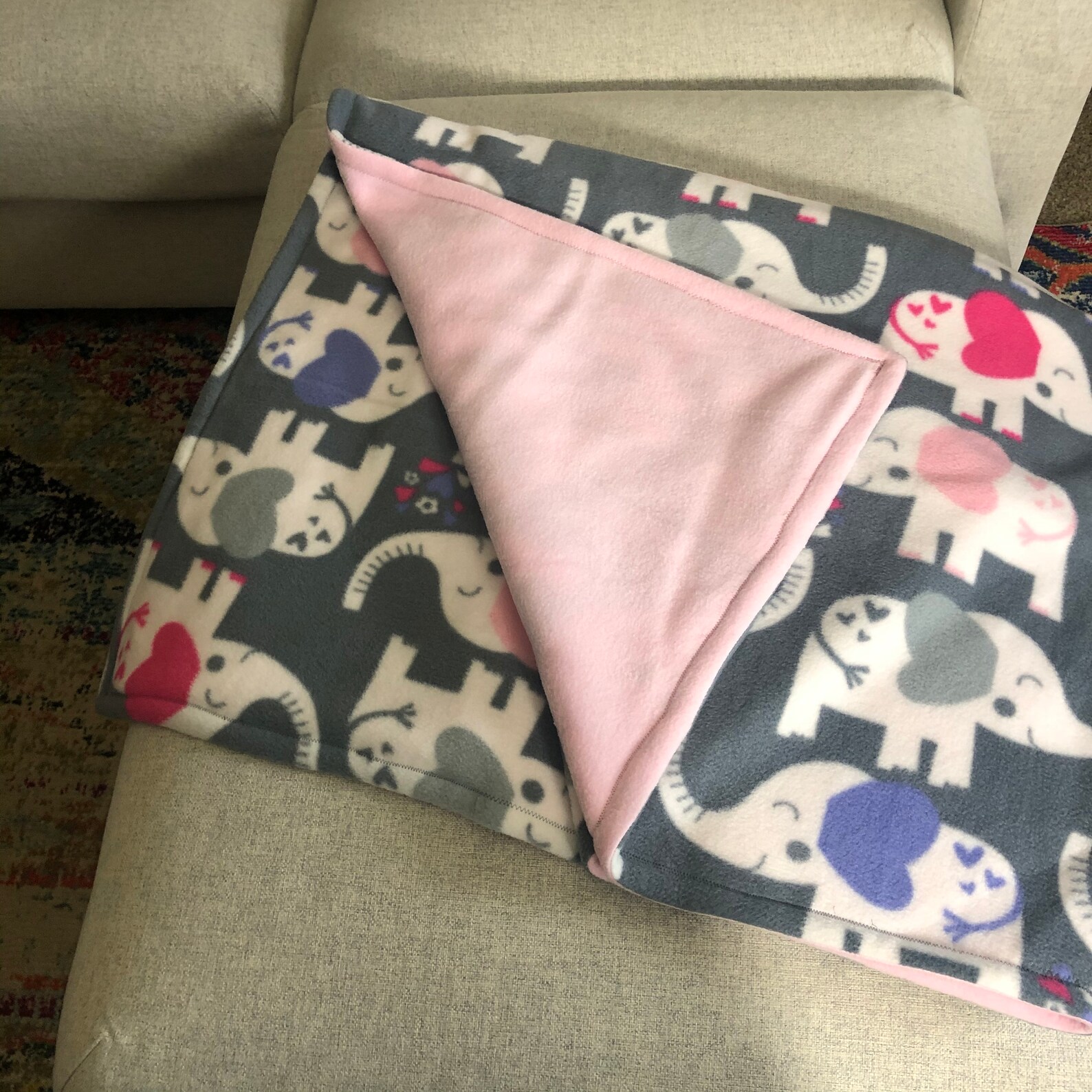Elephant Dual Sided Fleece Blanket Etsy