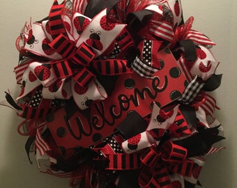 Handmade Ladybug summer wreath