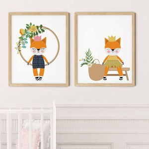 Modern Orange Cats Art Print Set | Printable Nursery Art | Cat Toys Hoop Kids Room | Baby Room Wall | Girl Nursery Decor | Set 2 Prints