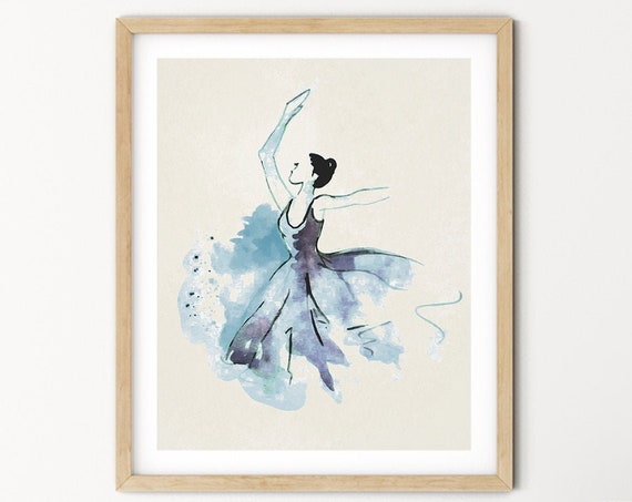 Blue Ballet Watercolor Digital Print | Printable Art | Dance Art Print | Ballerina Wall Art | DIY Wall Art | Dancing Print | Office Art