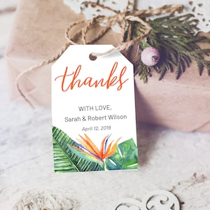 Bird of Paradise Thank You Tag, Wedding Favors, Tropical Thank You Tag, Instant Download, Party Thanks Tag, Thanks Label, Thank You Tag