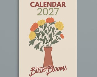 2027 Birth Flower Art Calendar | Botanical Floral Wall Calendar | Birth Blooms Calendar | Monthly Flower Calendar | Nature-Inspired Decor