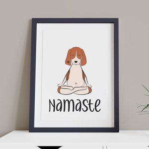 Namaste Beagle Dog Yoga Art Digital Print | Printable DIY Art | Entry Hall Art Print | Puppy Wall Art | Relaxation Print | Yoga Room Art