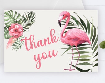 Pink Flamingo Thank You Card, Blush Hibiscus, Tropical Hawaii Thank You, Printable Thank Yous Card, Palm Tree Thank You, Thanks Wedding