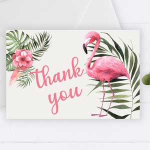 Rosa Flamingo Dankeskarte, blush Hibiskus, tropisches Hawaii Danke, druckbare Dankeskarte, Palme Danke, Danke, Hochzeit