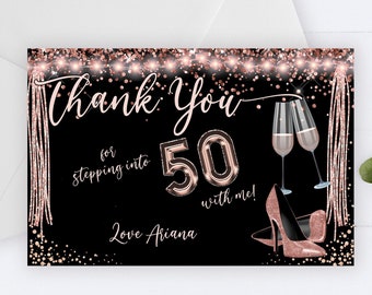 Rosegold Stepping Into Birthday Thank You Card (Editable Template)