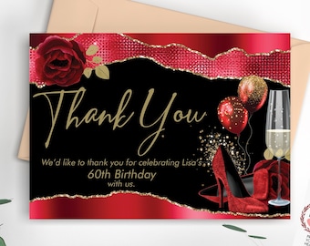 Red Glitter Shoes Thank You Card: Editable Birthday Thanks (Digital Download)