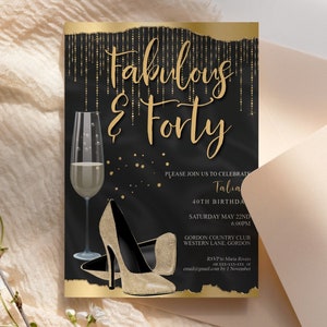 Gold Champagne Glitter Heels Birthday Invitation Printable Template, Elegant Shoes Editable Birthday Party Invitation Women, Printable Card