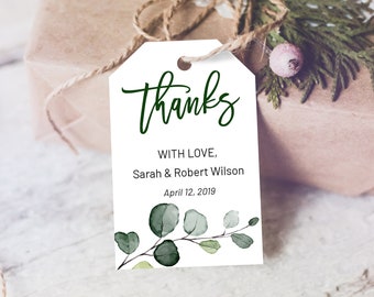Green Branch Thank You Tag, Wedding Favors,  Botanical Tag, Instant Download, Party Thanks Tag, Thanks Label, Eucalyptus Thank You Tags
