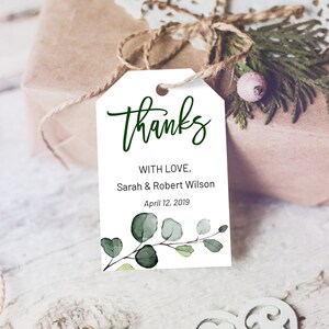 Green Branch Thank You Tag, Wedding Favors, Botanical Tag, Instant Download, Party Thanks Tag, Thanks Label, Eucalyptus Thank You Tags image 1