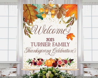 Thanksgiving Welcome Sign: Autumn Floral Pumpkin Poster (18x24)