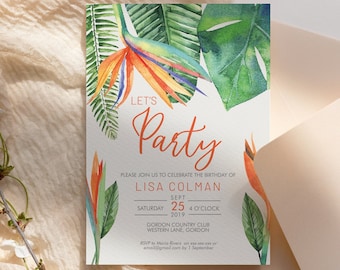 Tropical Birthday Invitation Template: Editable Party Design (Digital Download)