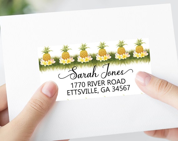 Pineapple Floral Mailing Labels, Printable Address Labels Template - DIY Avery 4x2 Address Label - Fruit Editable Script Envelope Address