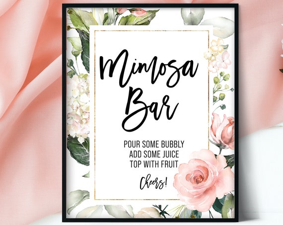 Gold Frame Mimosa Bar Sign, Bridal Shower Bar Sign, Baby Shower Sign, Mimosa Bar Sign Printable, Jpg and PDF, Gold Geometric Drinks Sign