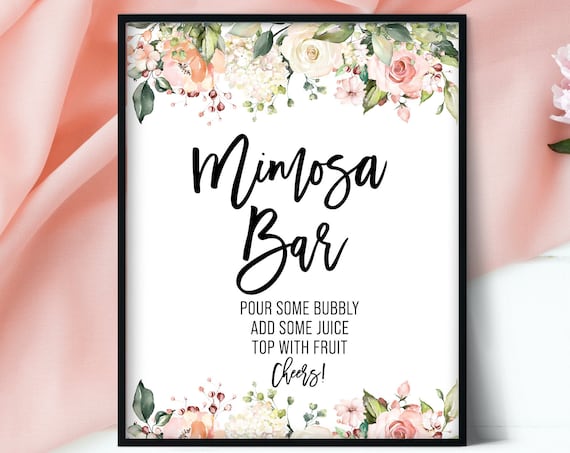 Pink Floral Mimosa Sign, Mimosa Drinks Sign, Bridal Shower Bar Sign, Mimosa Bar, Baby Shower Sign, Mimosa Bar Sign Printable, Jpg and PDF,