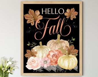 Fall Gold Pumpkins Digital Print | Printable Autumn Art | Fall Art Print | DIY Hello Fall Wall Art | Kitchen Wall Decor | Instant Download