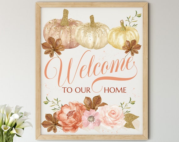 White Fall Welcome Home Pumpkins Digital Print | Printable Autumn Art | Art Print | DIY Fall Wall Art | Entry Wall Decor | Instant Download