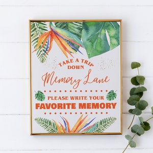 Bird of Paradise Memory Sign • Printable Sign • Memory Lane Sign • Birthday Party Sign •