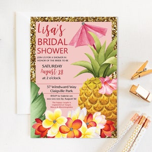 Pineapple Tropical Bridal Shower Invitation, Hawaiian Shower Invitation, Printable Bridal Shower, Editable Template, Watercolor Bridal