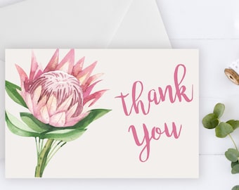 Protea Thank You Card: Printable DIY Notes (PDF, JPEG)