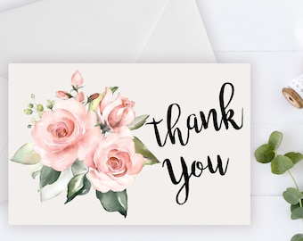 Floral Thank You Card: Printable DIY Notes (PDF, JPEG)