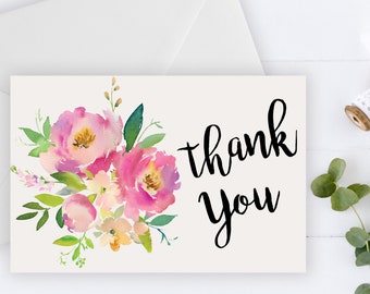 INSTANT DOWNLOAD - Thank You Card, Thank you postcard,Thank yous, Diy thank you card, Floral thank you, Thank you pdf, Thank you notes