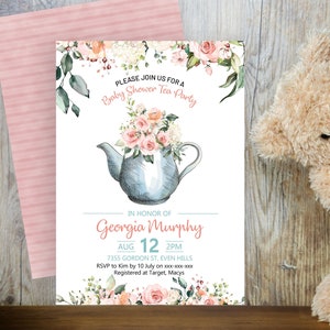 Blush Tea Party Floral Baby Shower Invitation, Baby Girl Shower Invitation, Printable Baby Shower, Editable Template, High Tea Baby Shower
