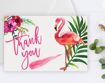 Flamingo Thank You Card: Tropical Hibiscus Palm (PDF)