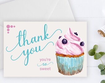 Cupcake Thank You Card: Sweet Watercolor Design (PDF & JPEG)