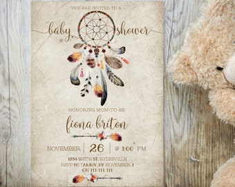 Boho Traumfänger Babypartyeinladung: Bearbeitbare Vorlage (Digitaler Download)