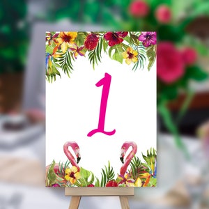 Numero tavolo fenicottero, numero tavolo matrimonio tropicale, cartello tavolo, numero tavolo rosa, segnatavolo foglie di palma, numero tavolo matrimonio spiaggia