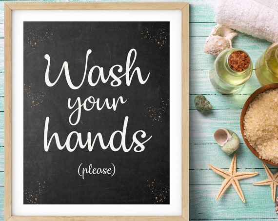 Wash Your Hands Bathroom Digital Print | Printable Bath Art | Chalkboard Art Sign | DIY Wall Art | Bathroom Wall Decor | Instant Download
