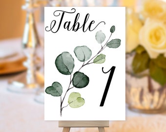 TRY Before You BUY! Eucalyptus Leaf Table Number, Greenery Wedding Sign, Botanical Wedding Table Number, Table Sign, Table Number Printable