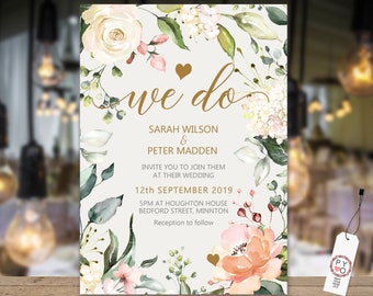 Blush Pink Floral Wedding Invitation: Cream Rose Design (Printable Template)