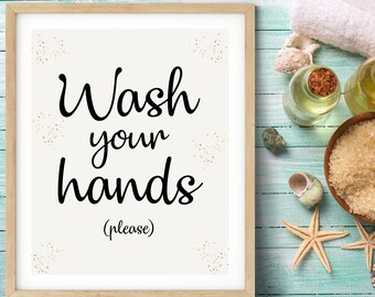 Lámina decorativa para el baño "Lávate las manos": Arte moderno para el baño (Descarga digital)