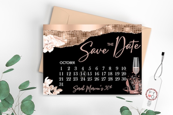 Rosegold Shoes Floral Calendar Save Our Date, Elegant Save the Date, Printable Floral Gold Date Card, Glamorous Date Saver Digital Save Date