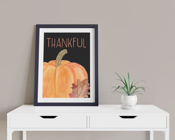 Modern Orange Pumpkin Digital Print | Printable Autumn Art | Fall Art Print | DIY Black Wall Art | Kitchen Wall Decor | Instant Download