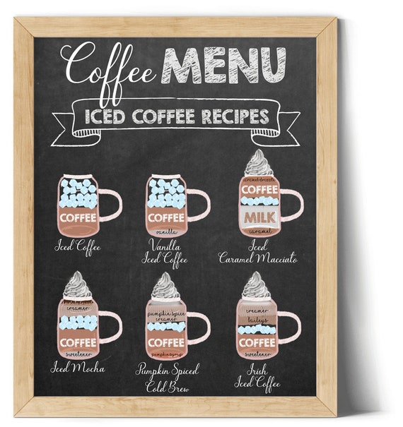 Iced Coffee Menu Digital Print | Printable Coffee Art | Chalkboard Art Print | DIY Coffee Types Wall Art | Kitchen Wall Decor