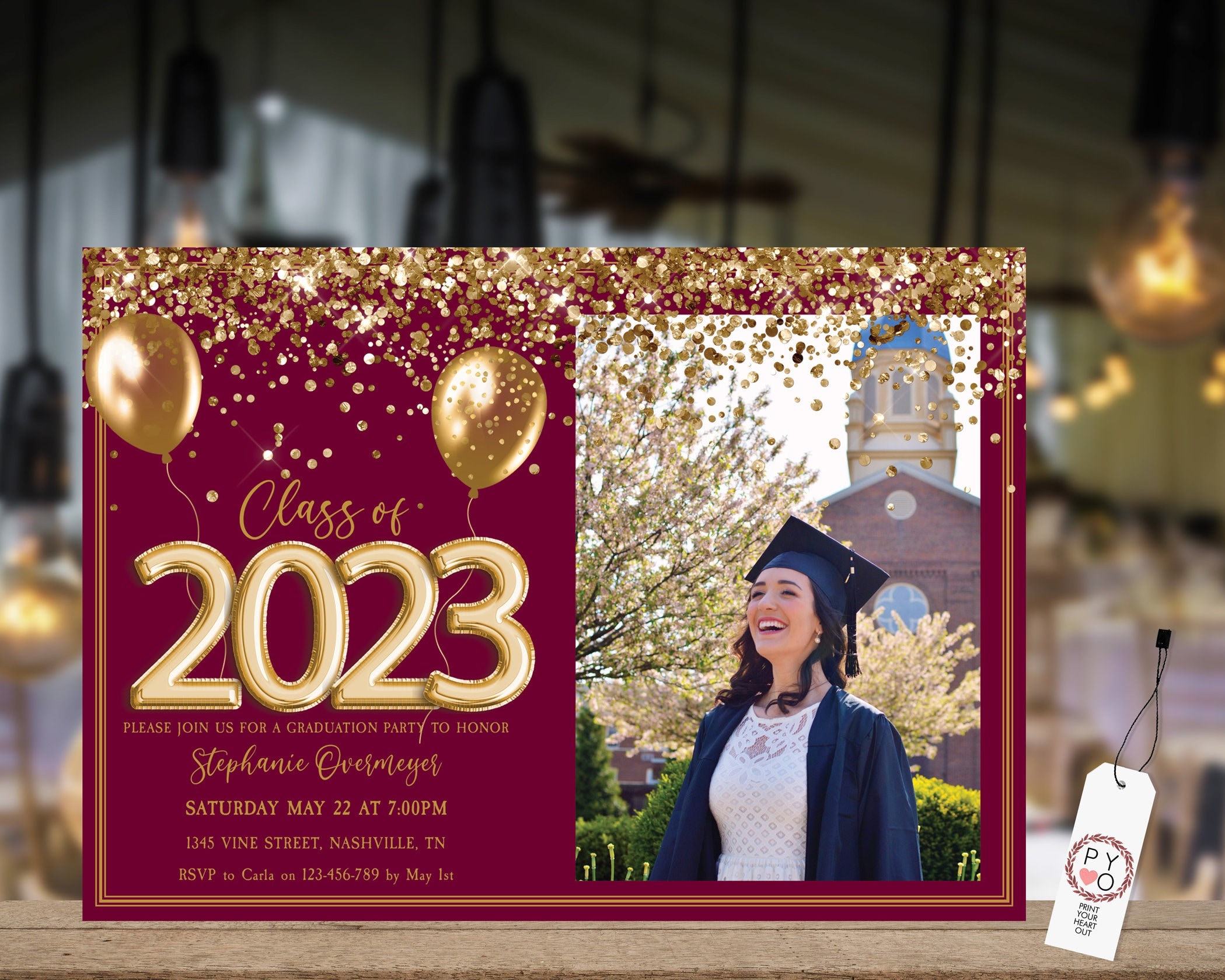 Class of 2023 Burgundy Gold Photo Graduation Invitation Etsy