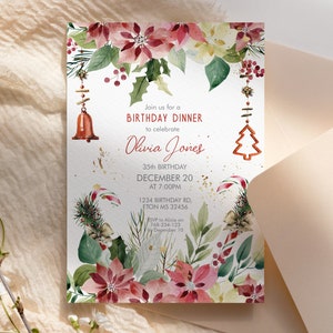 Red Poinsettia Floral Birthday Christmas Invitation (Digital Download) bild 4