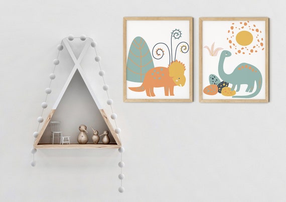 Modern Boys Dinosaur Art Print Set | Printable Nursery Art | TreesYellow Kids Room | Baby Room Wall | Boy Nursery Decor | Set 2 Prints