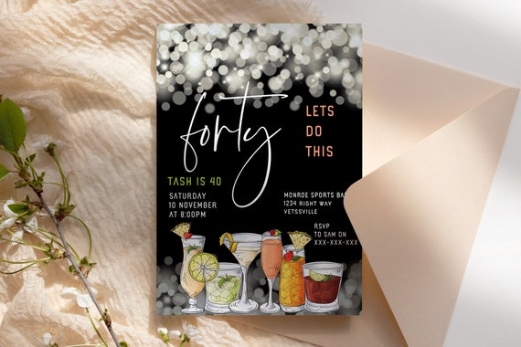 40 Lets Do This Cocktails Birthday Invitation Printable Template, Sparkle Birthday Party Invite Women, Drinks Party, 40th 30th 50th 60th