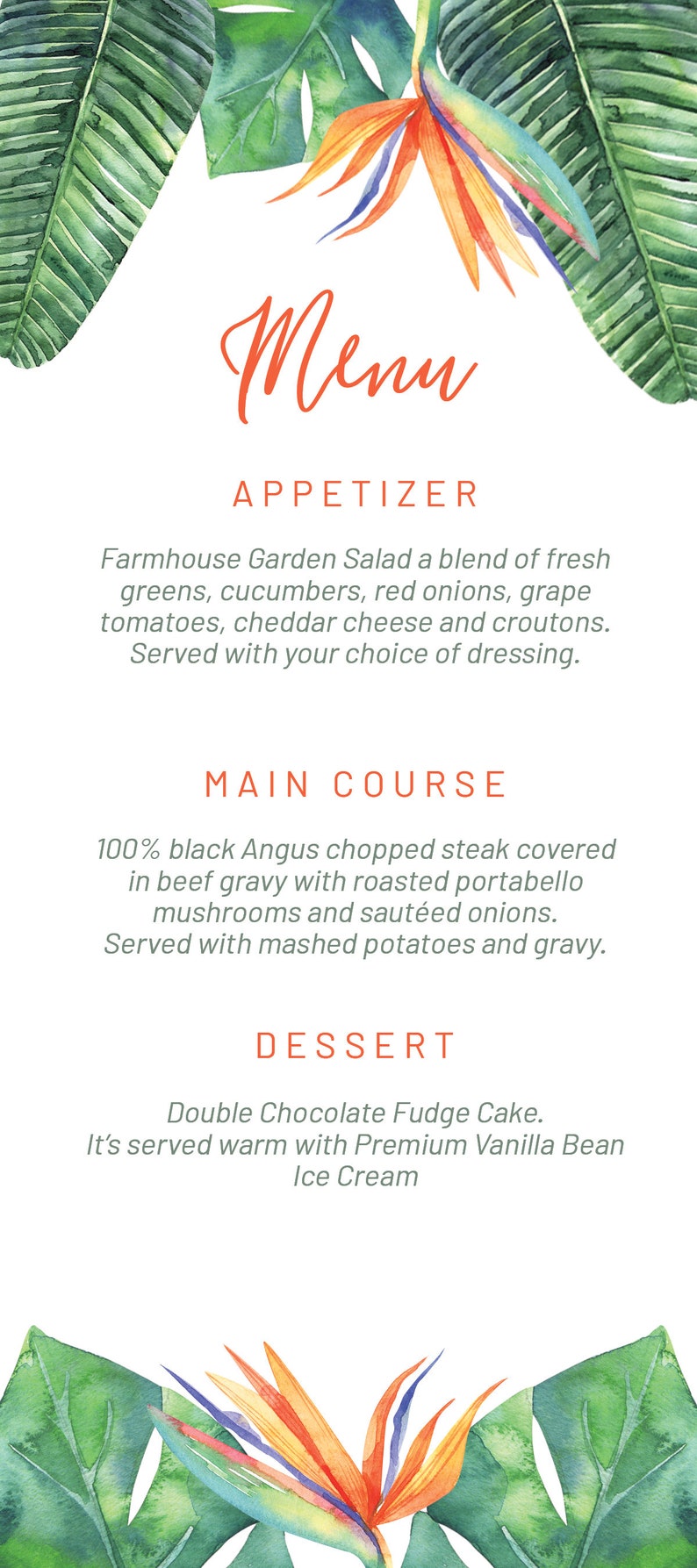 Tropical Bird of Paradise Menu DIY Editable Menu Menu Cards Etsy