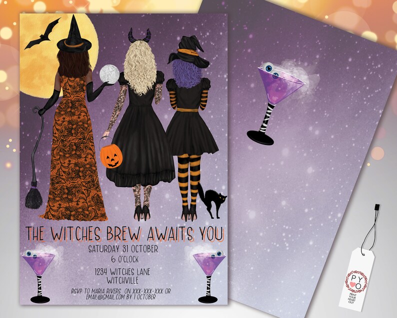 Halloween Cocktail Party Invitation, Witches Brew Theme (Printable Template) image 1