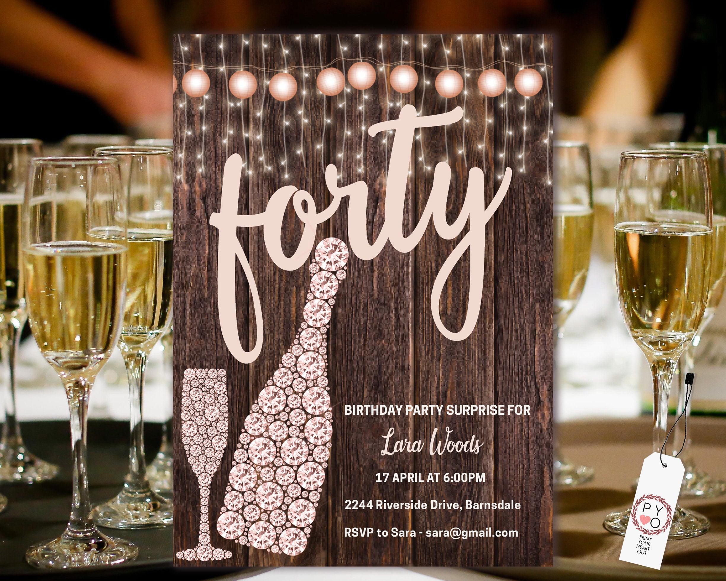 DIY 40th Birthday Pink Diamond Invitation Printable Template Pink 