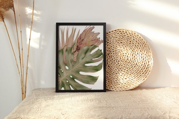 Monstera Protea Digital Print | Printable Pink Art | Tropical Art Print | Natives Wall Art | DIY Wall Art | Grass Leaves Print | Office Art