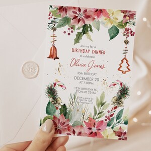 Red Poinsettia Floral Birthday Christmas Invitation (Digital Download) bild 5