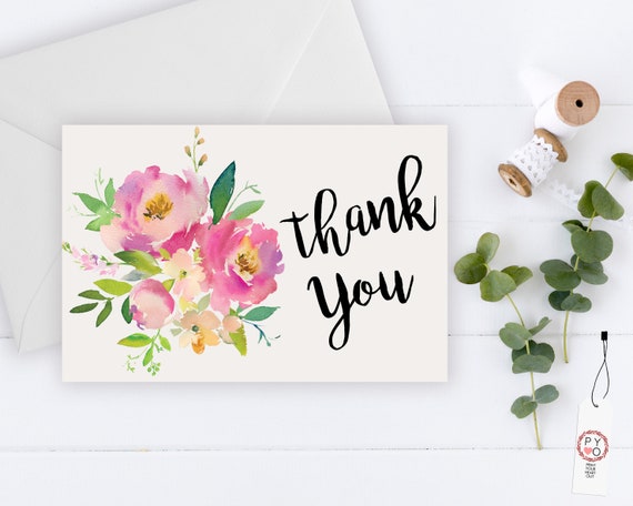 INSTANT DOWNLOAD - Thank You Card, Thank you postcard,Thank yous, Diy thank you card, Floral thank you, Thank you pdf, Thank you notes