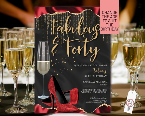 Red Gold Champagne Glitter Heels Birthday Invitation Printable Template, Elegant Sexy Shoes Editable Party Invitation Women, Printable Card