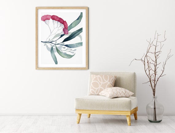 Gumnut Greenery Art Digital Print | Printable Plant Art | Still Life Art Print | Australian Native Plant Wall Art | Red Gumnut Leaf Print